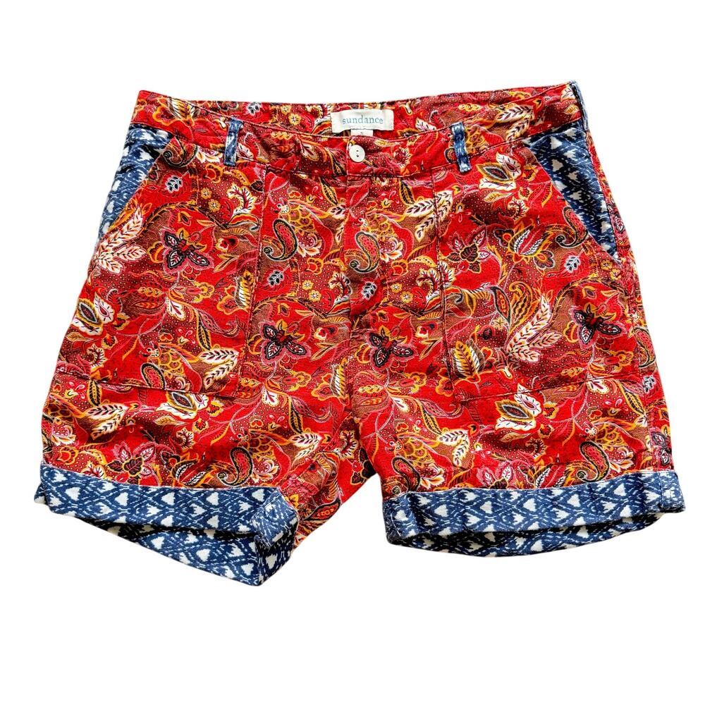 Sundance Catalog Kalini Shorts Red Paisley Linen Cotton Small No Tassel